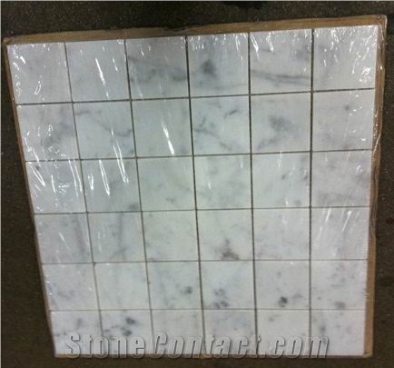 Carara White Marble Mosaic, Bianco Carrara White Marble Mosaic