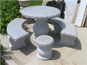 Granite Table and Bench, G603 Grey Granite Bench