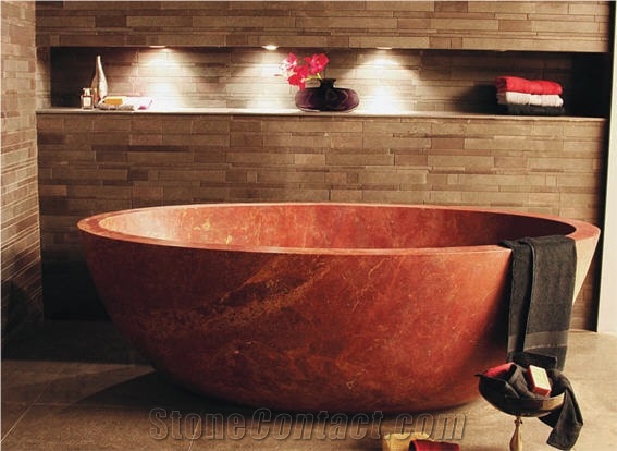 Bath Tub in Red Travertine, Persian Red Travertine