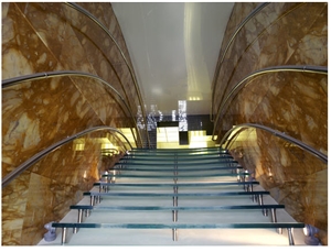 Giallo Siena Exclusive Hotel Project- Stair Wall P, Marble Slabs