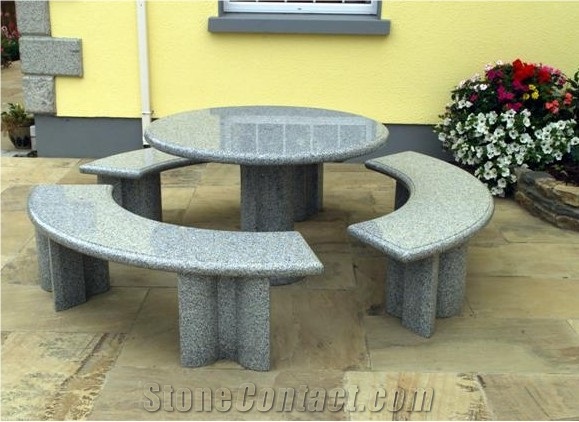 Garden Furniture Outdoor Granite Stone Table, Grey Granite Table