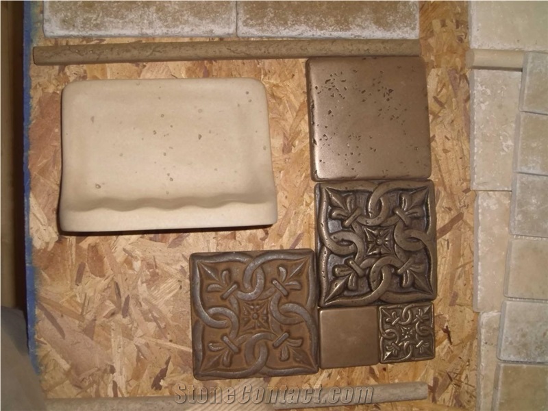 Travertine Soap Dish,and Metal Tiles