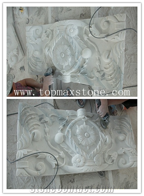 Marble Stone Carving Relief, Embossment, Arabescato White Marble Embossment