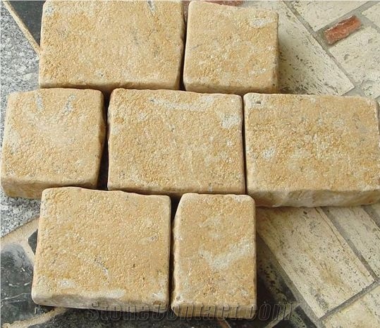 China Tumbled Yellow Limestone Cube Stone/Cobble Stone for Stepping Paverment