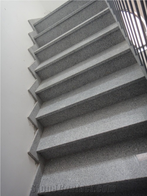 Hainan Black Basalt Steps,Grey Granite Stone Stairs,Granite Stairs & Steps,Beveled Long Edge, Treads and Risers, Natural Building Stone Interior