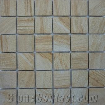 Teakwood Sandstone Mosaic Tiles, Yellow Sandstone Mosaic