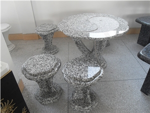 Granite Stone Table and Bench, Pearl Blue Granite Bench