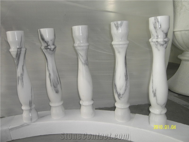 Carrara White Marble Railings, Stair Handrails, Stone Staircase Rails and Balustrades for Decoration
