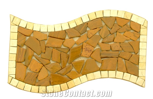 Waved Design Marble Mosaic, Yellow Marble Mosaic
