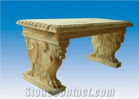 Stone Table and Bench, White Marble Bench