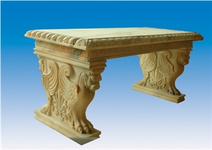 Stone Table and Bench, White Marble Bench
