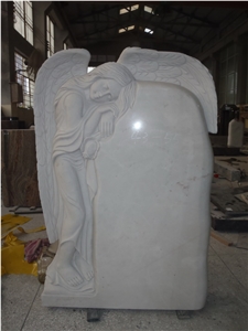DL White Angel Stone Headstone, White Granite Headstone