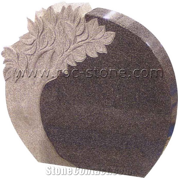 American Style Headstone with Carving, Imperial Brown Granite Headstone