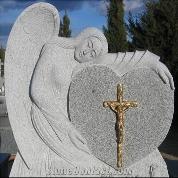 Angel Carving Tombstone, China Grey Granite Tombstone