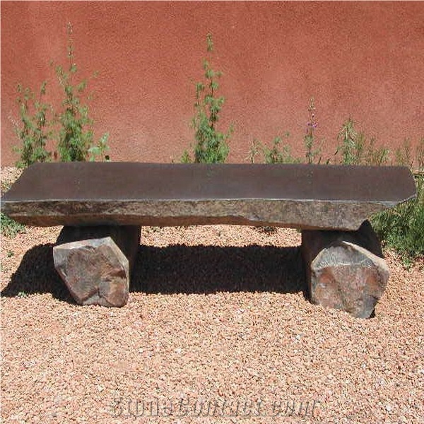 Basalt Stone Bench and Table, Black Basalt Bench