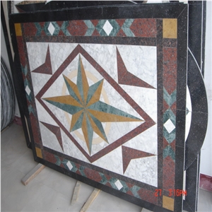 Interior Mosaic Rosette, Waterjet Medallion, Granite , Marble Waterjet Medallion