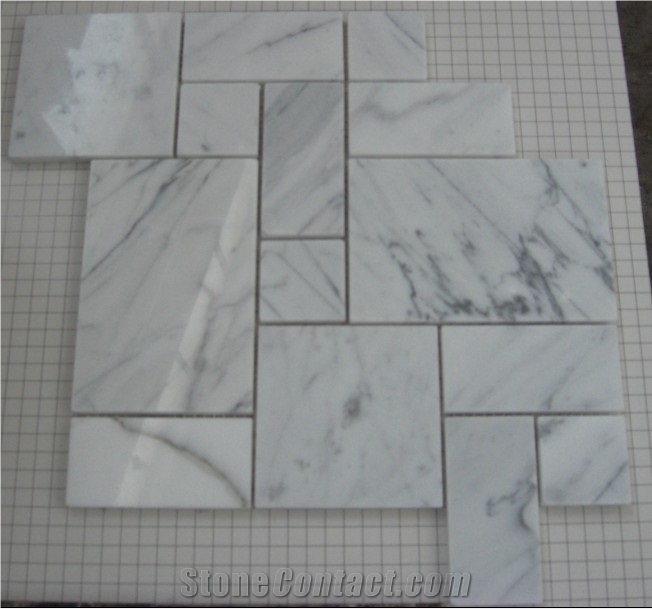 Carrara White Marble Versailles Mosaic Pattern, Carrara White Marble Mosaic Tiles