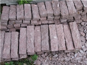 Natural Split Red Granite Palisade Stone, Ocean Red Granite Palisade