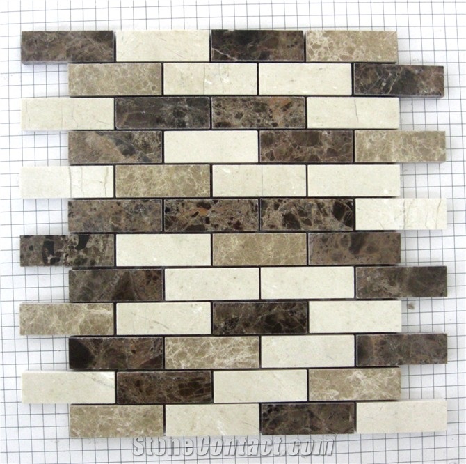 Stone Mosaic Pattern, Dark Emperador ,Light Emperador ,Crema Marfil Marble Mosaic Pattern