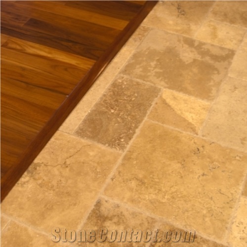 Mina Rustic Antique Pattern Brushed, Chiseled, Travertine Slabs from