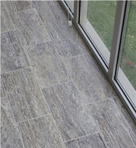 Silver Travertine Vein Cut Floor Tile, Turkey Grey Travertine