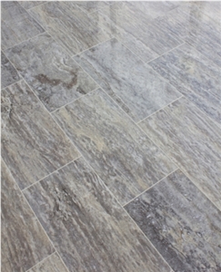 Silver Travertine Vein Cut Floor Tile, Turkey Grey Travertine