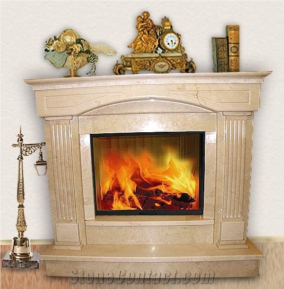 Fireplace Mantel, Botticino Classico Beige Marble