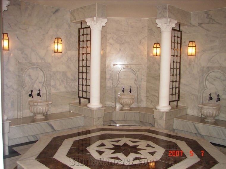 Turkish Hammam Design, Afyon White Marble Bath Design