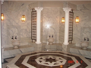 Turkish Hammam Design, Afyon White Marble Bath Design