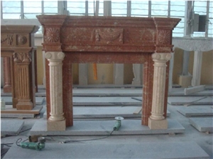 Column Configuration Fireplace, Red Marble Fireplace