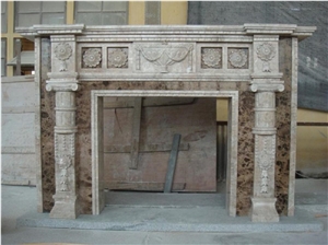 Decorative Carved Fireplace, Dark Emperador Marble Fireplace