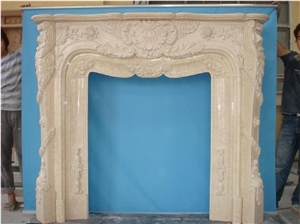 Decorative Stone Fireplace, Beige Marble Fireplace