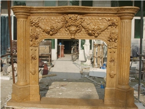 Yellow Marble Carved Stone Fireplace