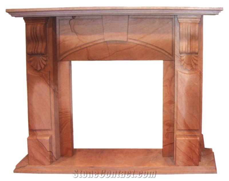 Fireplace 003, Red Marble Fireplace