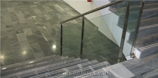 Gris Macael Rio Listado Staircase, Grey Marble Staircase