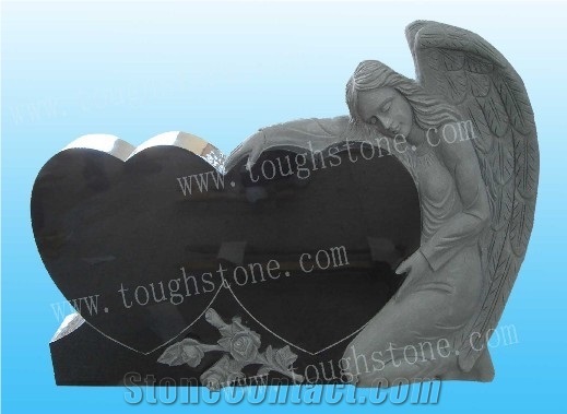 Black Granite Angel Tombstone, Shanxi Black Granite Headstone with Angel Design