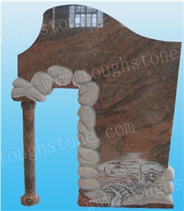 SPANISH STYLE SPECIAL HEADSTONE DESIGNS, MULTICOLOR STONE Red Granite Headstone