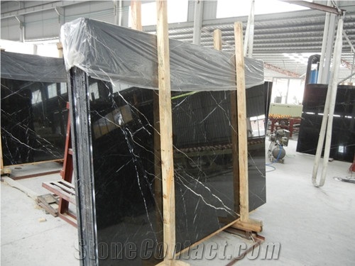 China Black Marble/ Nero Marquina Big Slabs with Few White Veins, Spot Supply on the Basis Of Long-Term, Thickness 18mm, Price 19-22usd