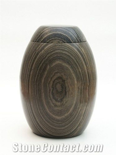 Urn-002, Chinese Serpeggiante Brown Marble Urn