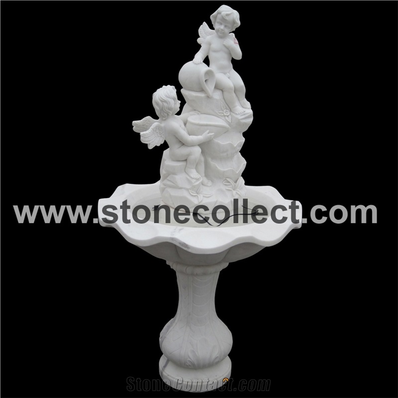 Excellent White Marble Carved Fountain