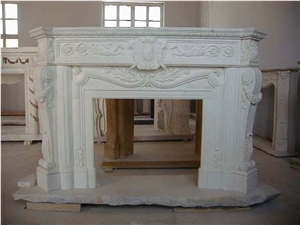 White Marble Carved Fireplace, Desert White Marble