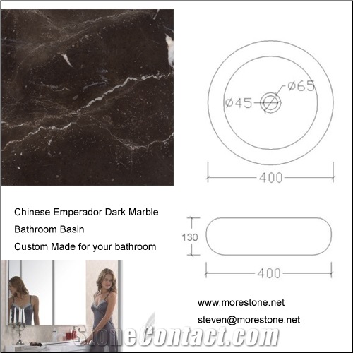 China Brown Marble Bathroom Basin, China Emperador Dark Marble Basin