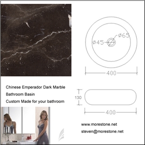 China Brown Marble Bathroom Basin, China Emperador Dark Marble Basin