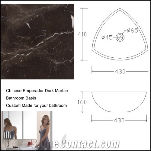 China Dark Emperador Marble Bathroom Basin, China Brown Marble Basin