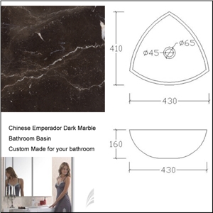 China Dark Emperador Marble Bathroom Basin, China Brown Marble Basin