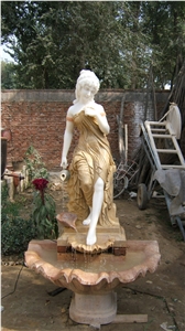 Natural Lady Garden Fountain, Yellow Marble Garden Fountain