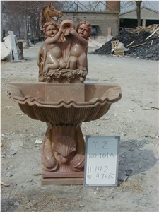Stone Fountain with Sculpture, Brown Granite Fountain