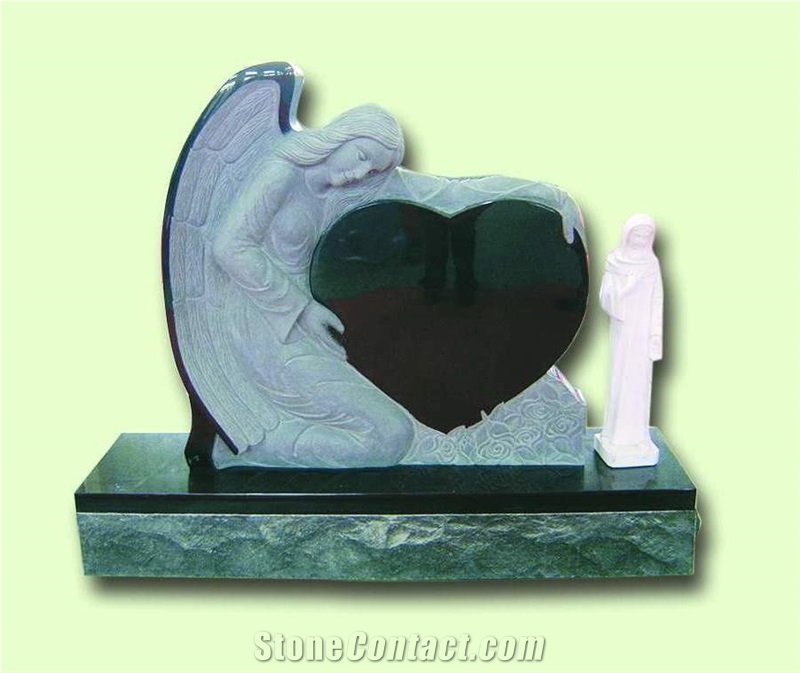 Shanxi Black Granite Angel with Heart Tombstone