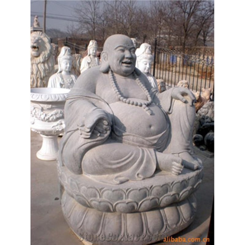 Stone Carving 10 Maitreya Buddha, Beige Granite Sculpture, Statue
