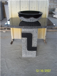 Bathroom Stone Sink Pedestal, Black Granite Sink